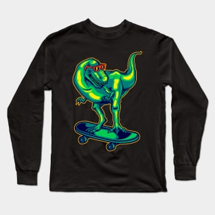 Neon - DIno - Raptor Skate - neg Long Sleeve T-Shirt